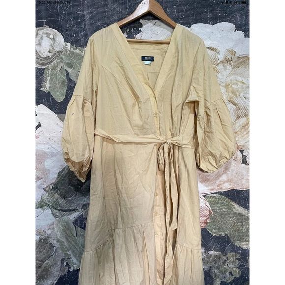 New Anthropologie Maeve Puff-Sleeved Midi Dress Size 18w Color Beige - Picture 6 of 8